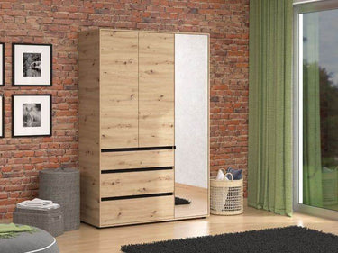 Kyoto Artisan Oak Effect Three Door Three Drawer Mirrored Wardrobe - UK Luxury Furniture